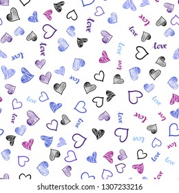 Light Blue, Red vector seamless template with text LOVE YOU, hearts. Design in doodle style with text LOVE YOU, hearts. Pattern for trendy fabric, wallpapers.