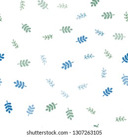 Light Blue, Red vector seamless elegant pattern with leaves. Glitter abstract illustration with doodles and leaves. Texture for window blinds, curtains.