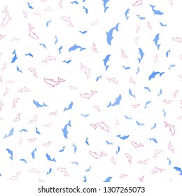 Light Blue, Red vector seamless pattern with sea dolphins. Modern abstract illustration with sea dolphins. Pattern for websites of animals.
