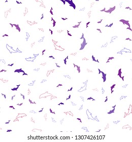 Light Blue, Red vector seamless texture with dolphins. Isolated sea dolphins on white background. Template for natural magazines.