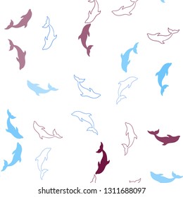 Light Blue, Red vector seamless template with dolphins. Isolated sea dolphins on white background. Pattern for websites of animals.
