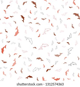 Light Blue, Red vector seamless backdrop with ocean dolphins. Modern abstract illustration with sea dolphins. Pattern for wildlife ad, booklets.
