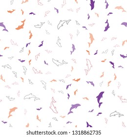 Light Blue, Red vector seamless template with dolphins. Shining illustration of colorful gradient sea dolphins. Pattern for marine leaflets.