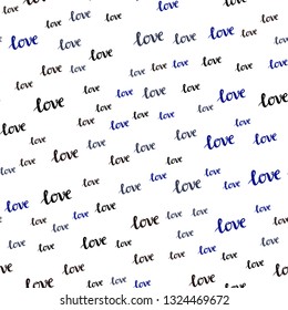Light Blue, Red vector seamless template with text LOVE YOU. Decorative illustration with words of love in abstract style. Pattern for trendy fabric, wallpapers.