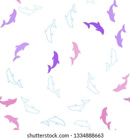 Light Blue, Red vector seamless backdrop with ocean dolphins. Modern abstract illustration with sea dolphins. Pattern for marine leaflets.