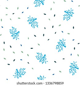 Light Blue, Red vector seamless elegant wallpaper with leaves, branches. Colorful illustration in doodle style with leaves, branches. Texture for window blinds, curtains.