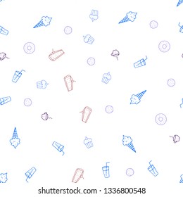 Light Blue, Red vector seamless cover with cuisine gourmet. Blurred decorative design of snacks in doodle style. Doodle design for your business advert of cafes.