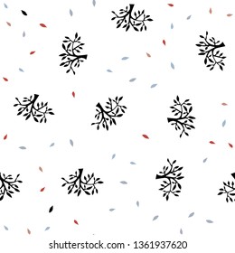 Light Blue, Red vector seamless abstract pattern with leaves, branches. Illustration with doodles on abstract template. Texture for window blinds, curtains.