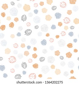 Light Blue, Red vector seamless natural pattern with leaves, flowers. Colorful illustration in doodle style with leaves, flowers. Pattern for design of fabric, wallpapers.