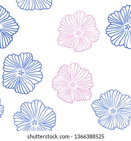 Light Blue, Red vector seamless elegant pattern with flowers. Flowers in natural style on white background. Template for business cards, websites.