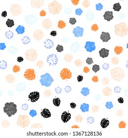 Light Blue, Red vector seamless elegant background with leaves, flowers. Sketchy doodles on white background. Pattern for design of fabric, wallpapers.