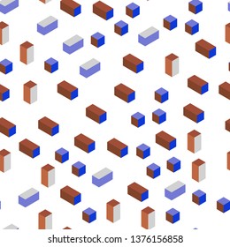 Light Blue, Red vector seamless, isometric background with rectangles. Decorative design in abstract style with rectangles. Design for textile, fabric, wallpapers.