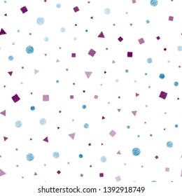 Light Blue, Red vector seamless background with triangles, circles, cubes. Abstract illustration with colorful dots, lines, cubes. Pattern for design of window blinds, curtains.