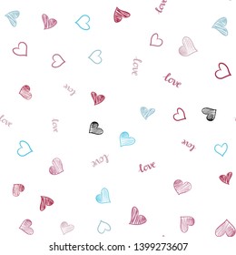 Light Blue, Red vector seamless pattern with phrase LOVE YOU, hearts. Colorful illustration with quote LOVE YOU, hearts. Design for wallpaper, fabric makers.