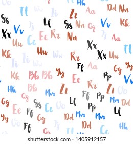 Light Blue, Red vector seamless background with signs of alphabet. Blurred design in simple style with signs of alphabet. Design for wallpaper, fabric makers.