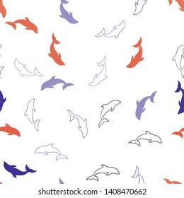 Light Blue, Red vector seamless template with dolphins. Isolated sea dolphins on white background. Natural design for wallpapers.