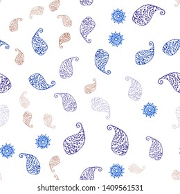 Light Blue, Red vector seamless abstract background with leaves and flowers. Leaves, flowers in natural style on white background. Texture for window blinds, curtains.