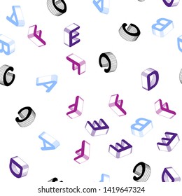 Light Blue, Red vector seamless layout with 3D latin alphabet. Colorful 3D alphabet signs with gradient on white background. Design for textile, fabric, wallpapers.