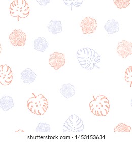 Light Blue, Red vector seamless natural backdrop with flowers, leaves. An elegant bright illustration with leaves and flowers. Design for textile, fabric, wallpapers.