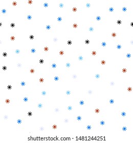 Light Blue, Red vector seamless texture with colored snowflakes. Shining colorful illustration with snow on abstract template. Template for business cards, websites.