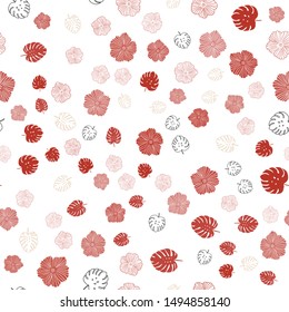 Light Blue, Red vector seamless natural backdrop with leaves, flowers. Colorful abstract illustration with leaves in doodle style. Pattern for design of fabric, wallpapers.