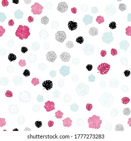 Light Blue, Red vector seamless doodle pattern with leaves, flowers. Creative illustration in blurred style with leaves, flowers. Texture for window blinds, curtains.