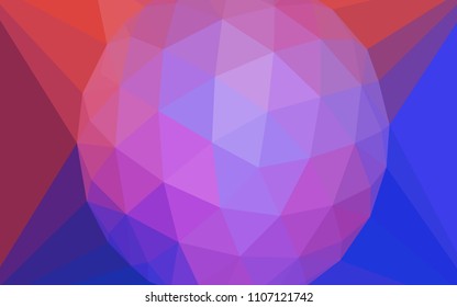 Light Blue, Red vector shining triangular backdrop with a gem in a centre. Illustration in halftone style with triangles. Triangular pattern for your design.
