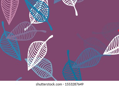 Light Blue, Red vector sketch cover. Colorful illustration in doodle style with leaves. The textured pattern for website.