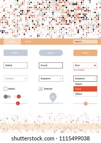 Light Blue, Red vector style guide with circles. Simple Material Design Kit with colorful dots in header. Simple colorful design for websites.