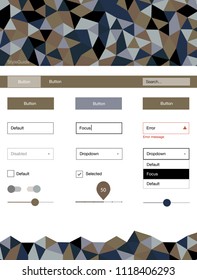Light Blue, Red vector style guide with triangles. Web ui kit with abstract gradient triangles in its header. This sample is for your landing page.