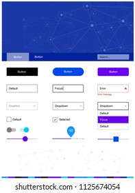 Light Blue, Red vector style guide with triangles, circles. Style guide in polygonal style with triangles, circles. Simple colorful design for websites.