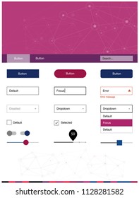 Light Blue, Red vector style guide with triangles, circles. Colorful ui/ux kit with triangles, circles in header. This sample is for your landing page.