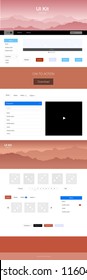 Light Blue, Red vector style guide with mountains. Beautiful ui ux kit with colorful mountains in its header. Simple colorful design for tourist websites.