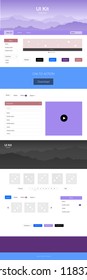 Light Blue, Red vector style guide with mountains. Web ui kit with abstract gradient hills in its header. Simple colorful design for tourist websites.