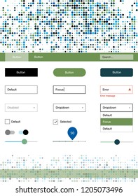 Light Blue, Red vector style guide with circles. Simple Material Design Kit with colorful dots in header. Beautiful layout for websites, landing pages.
