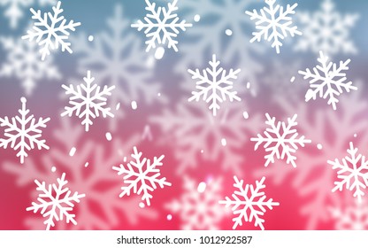 Light Blue, Red vector template with ice snowflakes. Blurred decorative design in xmas style with snow. The pattern can be used for new year leaflets.