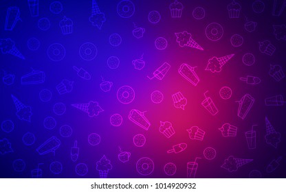 Light Blue, Red vector template with sweet snacks. Decorative shining illustration with sweets on abstract template. Design for ad, poster, banner of cafes or restaurants.