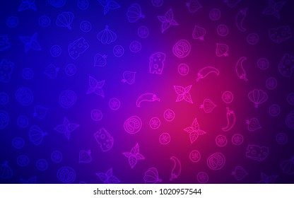 Light Blue, Red vector template with organic meal. Fast Food on blurred abstract background with colorful gradient. Pattern for menu of cafes, bars, restaurants.