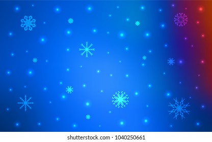 Light Blue, Red vector template with ice snowflakes. Snow on blurred abstract background with gradient. The pattern can be used for new year leaflets.