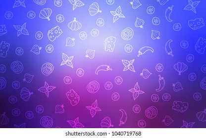 Light Blue, Red vector template with organic meal. Glitter abstract sketch with gourmet food. Pattern for menu of cafes, bars, restaurants.