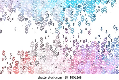 Light Blue, Red vector template with US currency. Abstract illustration with colored financial, cash symbols. The pattern can be used for ad, booklets, leaflets of banks