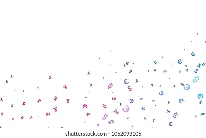 Light Blue, Red vector template with Euro, Dollar, Yen. Colored symbols of all currency on white background. The pattern can be used as ads, poster, banner for payments.