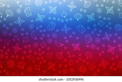 Light Blue, Red vector template with organic meal. Decorative shining illustration with food on abstract template. Template for meal cooking in kitchen.