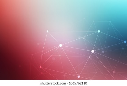 Light Blue, Red vector template with circles, triangles. Design with connection of dots and lines on colorful background. Pattern can be used for futuristic ad, booklets.