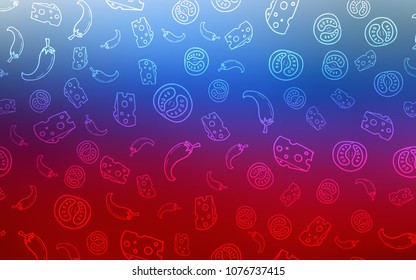 Light Blue, Red vector template with organic meal. Fast Food on blurred abstract background with colorful gradient. Template for meal cooking in kitchen.