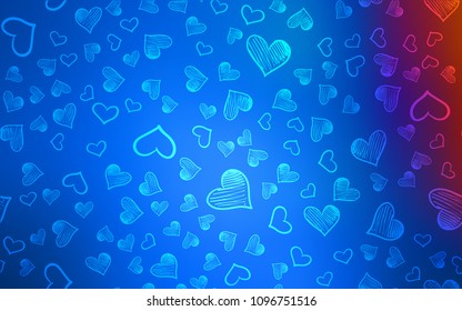 Light Blue, Red vector template with doodle hearts. Decorative shining illustration with hearts on abstract template. Beautiful design for your business advert of anniversary.
