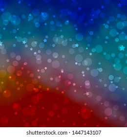 Light Blue, Red vector template with circles, stars. Abstract design in gradient style with bubbles, stars. Pattern for design of fabric, wallpapers.