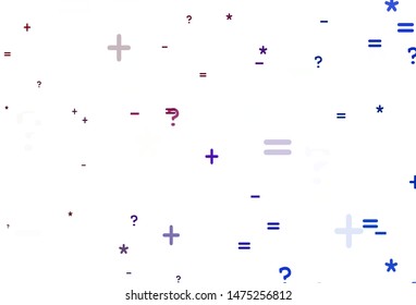 Light Blue, Red vector template with math simbols. Shining colorful illustration with isolated Digit signs. Pattern for school, grammar websites.