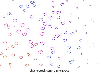 Light Blue, Red vector template with doodle hearts. Hearts on blurred abstract background with colorful gradient. Template for Valentine's greeting postcards.