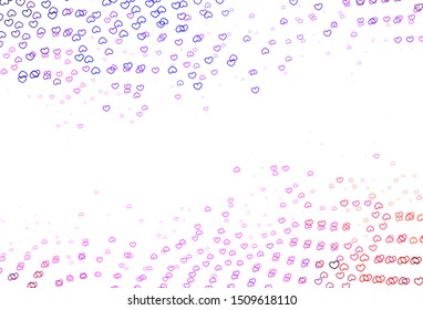 Light Blue, Red vector template with doodle hearts. Hearts on blurred abstract background with colorful gradient. Pattern for valentine's ad, booklets.